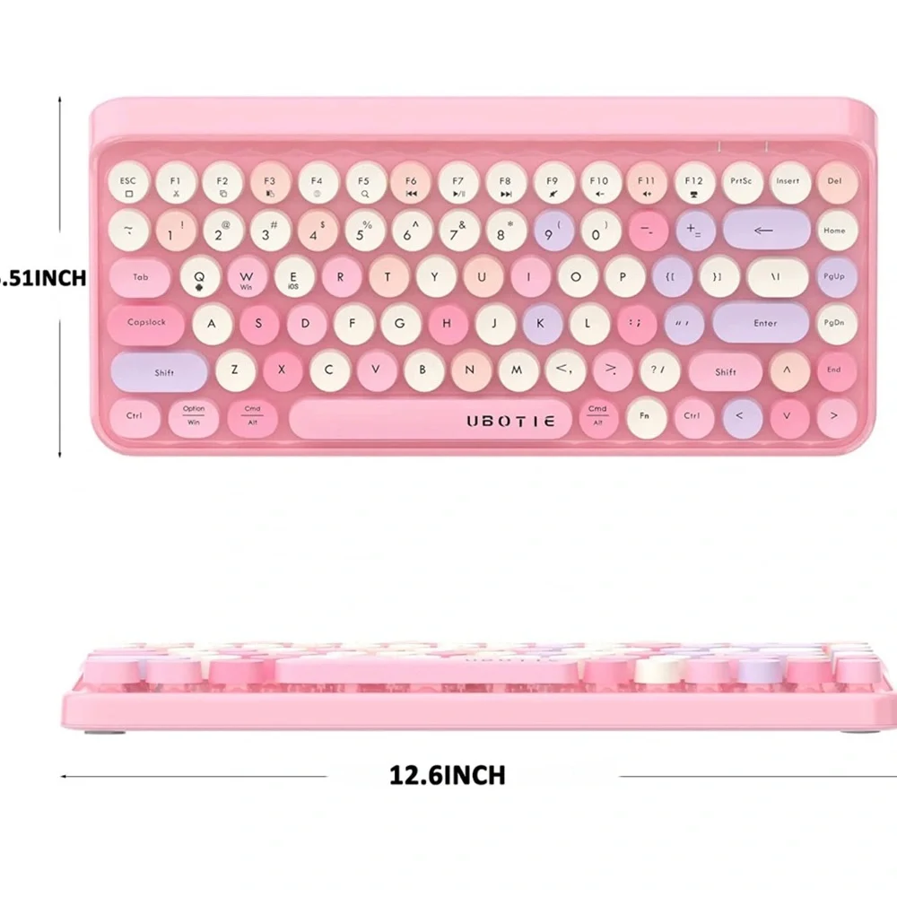 Portable Bluetooth Colorful Computer Keyboards, Wireless Mini Compact Retro